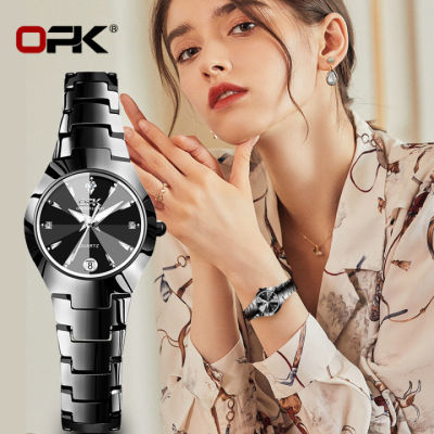 OPKนาฬิกากันน้ำผู้หญิง กันกระแทก 2021ผลิตภัณฑ์เดิมแฟชั่นแสดงปฏิทินเหล็กทังสเตนนาฬิกาเล็กๆ นาฟิกาข้อมือผญ