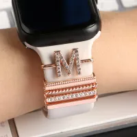 Decoration For AppleWatch Band 8 7 6 5 se Strap Trim Ring Metal Diamond Jewelry Charms Smart Watch Silicone Strap Band Ornament Straps