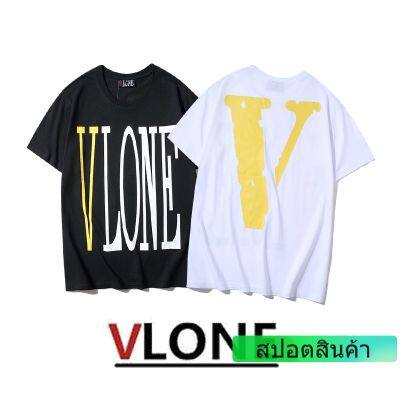 เสื้อยืดแขนสั้น คอกลม ผ้าฝ้าย พิมพ์ลาย Vlon แฟชั่นฤดูร้อน สําหรับผู้ชาย และผู้หญิง สีเหลือง