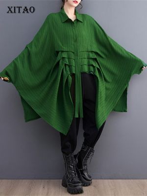 XITAO Blouse Irregular Drawstring Goddess Fan Casual Loose Full Sleeve Solid Color Shirt