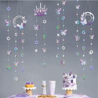 7Pcs Iridescent Lavender Girls Purple Butterfly Flower Garland Princess Birthday Party Decoration Banner Crown Backdrop Streamer Banners Streamers Con