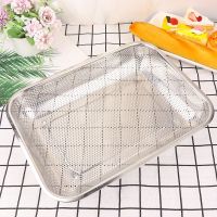 Rectangle Stainless Steel Drain Basket Rice Sieve Fruit and Vegetable Basket Multi-purpose Drain Basket for Kitchen (Silver)