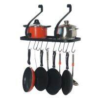 ✠卐 Wall Mount Pot Pan Rack with 10 Hooks（Black）[US Stock]