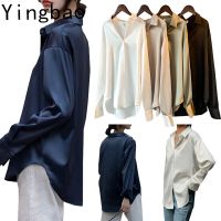 COD DSFERTRETRE Yingbao Silk Satin Shirt Long Sleeve Women Blouse Office Work Professional Loose Simple Plain Ladies Casual Business El