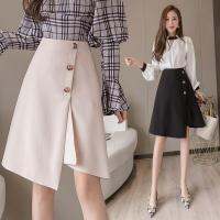 COD ❆ The Neonatal Shop34uilk9iy Spring Autumn Elegant Women Slim OL Midi Skirt High Waist Solid Office Asymmetric Hem Mid-length A-line Skirts