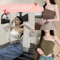 DD SHOPพร้อมส่ง FY2322 เสื้อกล้าม สายคาดข้างเดียว มีฟองน้ำ ดีเทลเชือกถักข้าง -C