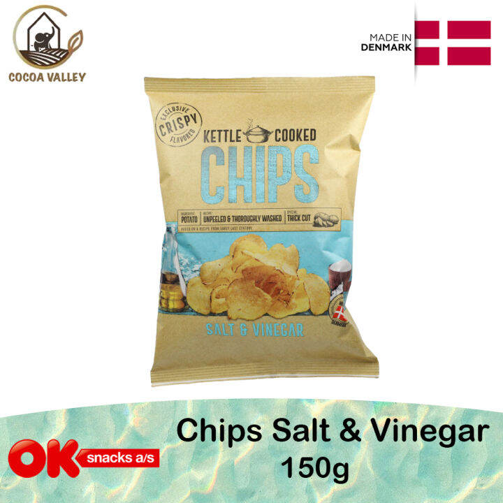 OK Snacks Kettle Cooked Chips Salt & Vinegar 150g (Made in Denmark