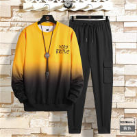 New Mens Sets  Spring Autumn Men Casual Tracksuit Gradient Color Hoodies+Pants 2PCS Set Hip Hop Street Sports Suit Clothing