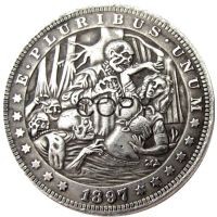 【Hot deal】 Hobo 1897 Morgan Dollar Skull โครงกระดูกซอมบี้เหรียญเงินชุบลอกเลียนแบบ