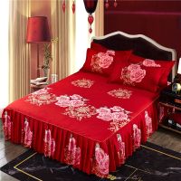 Non-slip Printed Bed Skirt 3pcs Ruffle Bed Mattress Cover Sheet Home Bedding Set Linens Bedspread With Pillowcase jogo de cama