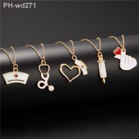 Medical Equipment Pendant Necklace For Women Nurse Fashion Syringe Heart Nurse Cap Stethoscope Necklaces Statement Chain Jewelry