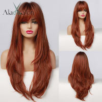 ALAN EATON Long Straight Ombre Black Red Brown Synthetic Wigs for Women Heat Resistant Fiber Natural Looking Wig with Bangs