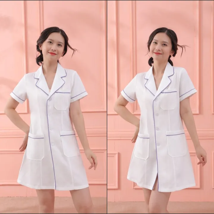 Pink short beauty uniform dress spa uniform scrub uniform white plus size Salon grooming clothes ...