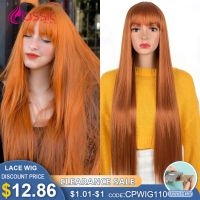 Classsic Plus 32 inch Long Straight Synthetic Wigs For Women Blonde Orange Copper Ginger Wig WIth Bangs Cosplay Party Daily Wig  Hair Extensions Pads