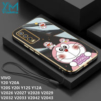 YiaMia เคสโทรศัพท์การ์ตูนโดราเอมอนน่ารักสำหรับ VIVO Y20,เคสโทรศัพท์ TPU นิ่มเคสปกป้อง Y12A Y12S โครเมี่ยมสุดหรู Y20i Y20A V2032 V2029 V2043แฟชั่นเคสป้องกันคลุมทั้งหมดกล้องพร้อม V2026