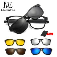 Louiswill 5 in 1 แว่นตากันแดด เลนส์โพลาไรซ์ UV400 ป้องกันรังสียูวี สไตล์เรโทร สําหรับขับรถ กลางแจ้ง ทุกเพศ