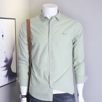 Spring and autumn pure cotton mens long-sleeved shirts casual youth large size cotton seersucker shirts mens fashion 【SSY】