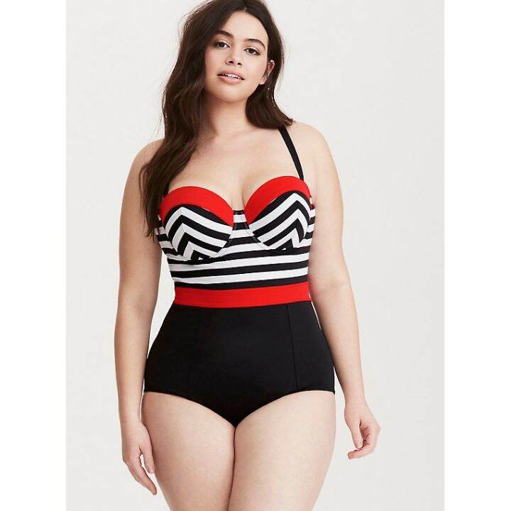 bikini-swimwear-plus-size-stripes-swimsuit-cod