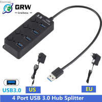 USB 3.0ฮับยูเอสบีฮับ USB 3.0ที่พ้วง USB แยก USB 3 Hab ใช้อะแดปเตอร์ไฟ4พอร์ตขยายหลาย2.0ฮับ USB3ที่มีสวิทช์สำหรับ PC Meimiao