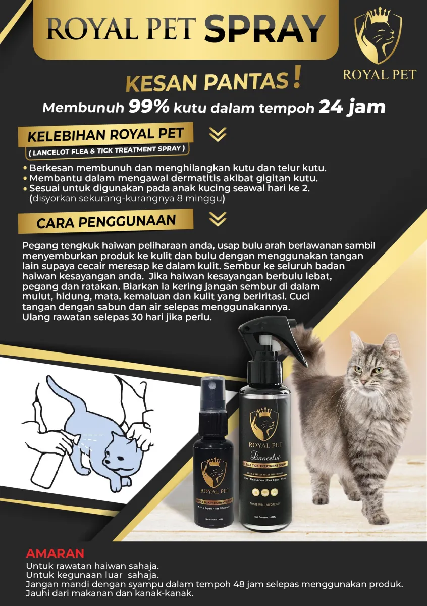 Royal Pet Spray Pets Cat Ubat Kutu Lancelot Kurap Luka Kudis Kucing Anjing Paling Berkesan Untuk Bulu Lebat Anti Fungus Lazada