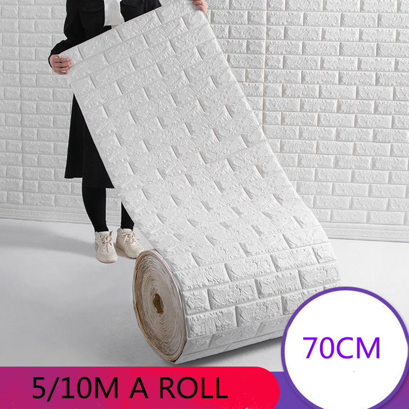 5m/10mx70cm 3D Brick Textured Wall Sticker Foam Wallpaper Waterproof Decal DIY Wall Decor for Living Room Bedroom PE Foam 3D Wallpaper Sticker for Wall
