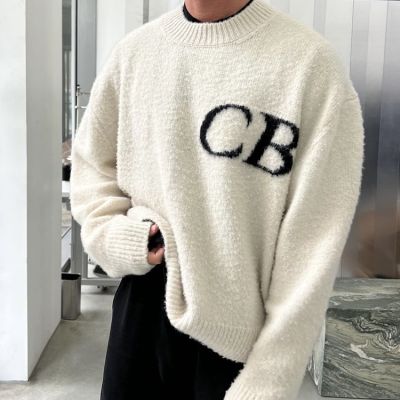 Cole Buxton Niche Street Wear CB Letter Jacquard Round Neck Sweater High Loose Casual Couple Knitwear