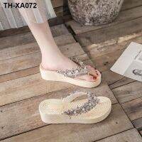 Slippers women go out summer design sense new fashion all-match heightened flip flops mid-heel comfortable beach sandals