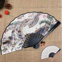 8 Inch Chinese Vintage Painting Folding Fan Double Sided Plastic Hand Fan Men Summer Cooling Fan Home Party Decor Gift