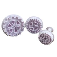 3ชิ้น/เซ็ต Gearwheel Plunger Fondant Cutter Sugarcraft เค้กตกแต่งเครื่องมือ DIY Cookie Stamper Baking Accessories