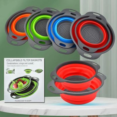 【CW】 2pcs/set Factory Sales Silicone Vegetable Basket Drain Plastic Washing Basin round Vege