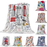 British Graffiti Bridge Car Clock London City Flannel Blanket for Bed Sofa Portable Soft Fleece Throw Funny Plush Bedspreads