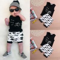 [Pickmine] 2PCS Baby Boys Shark Vest Tops+Shorts Pants Summer Outfits Set Clothes