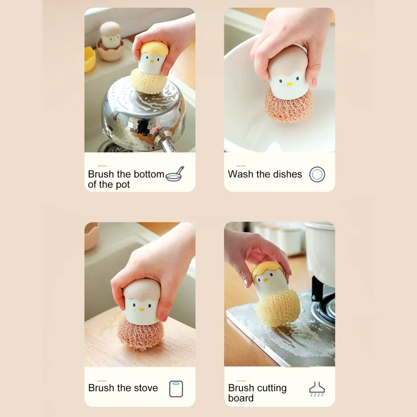 Cute Egg Kitchen Cleaning Brush Silicone Dishwashing Brush Fruit