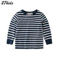 27kids 2-9Years Striped Colors Fashion Big Children Boys Long Sleeve T Shirt Cotton O Neck Baby Kids Girls Clothing Autumn Top