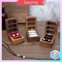 LIAOYING ทำจากไม้ กล่องเครื่องประดับอัญมณี เรโทร เคสของขวัญ ที่วางของ ของใหม่ ที่นั่งสามที่นั่ง กล่องแสดงแหวนคนรัก การหมั้นหมาย