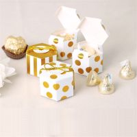 【YF】♚  Gold Round Dot Striped Paper Boxes Baby Shower gift box Birthday Wedding Favor