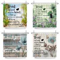 Nspirational Quote Shower Curtain Trust in The Lord with All Thine Heart Watercolor Flower Butterfly Bathroom Decor with Hooks