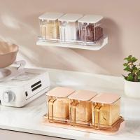 Four In One With Spoon Kitchen Organizer Storage Boxes Spices Seasoning Jar Transparent Sugar Salt Bottle Kitchen Accessories