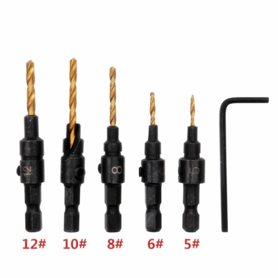 6PC HSS หัวเจาะ Countersink ไม้หัวเจาะชุดบิตไร้สายหัวสว่านหัวเจาะ S สำหรับโลหะไม้ #5 #6 #8 #10 #12