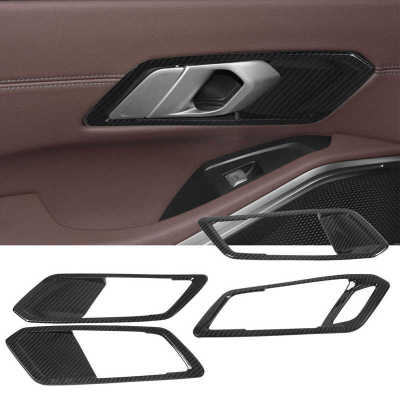 มือจับประตูภายในตัดคาร์บอนไฟเบอร์เปลี่ยนสีสำหรับ BMW 3 Series G20 G21 LHD ABS รถจัดแต่งทรงผม