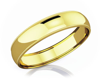 แหวนหมั้นทอง 18K แบบเกลี้ยง 5 mm Milgrain Domed Romantic Classic