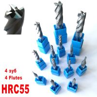 1mm 2mm 3mm 4mm 5mm 6mm 8mm 10mm 12mm 4 Flutes HRC55 ทังสเตนคาร์ไบด์แบนสี่เหลี่ยม End Mills Spiral Bits CNC Endmill Router Bits