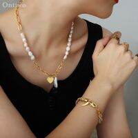 จี้บาร็อคน้ำจืดสำหรับผู้หญิงที่มีโซ่เครื่องประดับแฟชั่นชุบทอง18K