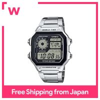 CASIO สายโลหะผู้ชาย Jam Tangan Digital เวลาโลกเวลา AE-1200WHD-1AV เงิน