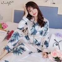 2021Plus Size M-5XL Pyjamas Autumn Winter Women Silk Satin Tops +Long Pants Pajamas Set NightSuit Female Sleepwear Sets Night Wear