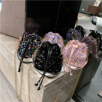 Feng Qi shopWomen Shining Sequin Mini Bucket Messenger Bag Casual Chain Shoulder Handbags Sling Cross Body Ladies Evening Bag