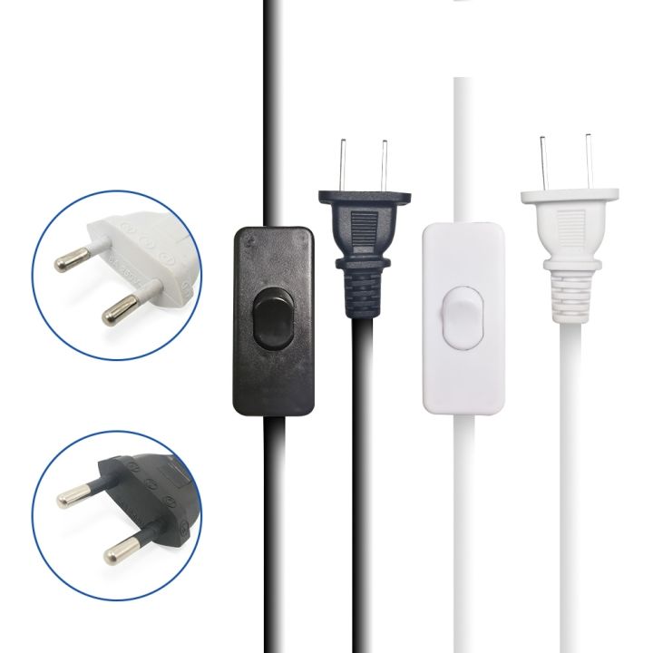 yf-1-8m-ac-power-cord-white-black-line-with-on-off-switch-button-cables-wire-two-pin-us-plug-cable-extension-cords-eu-type-adapter