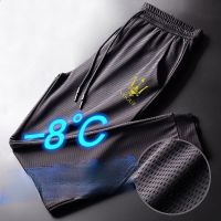 Ready❤ (m-5xl) ice silk breathable hole mens casual pants Leggings Korean slim versatile nine point sports fitness pants summer mesh elastic mens air conditioning leisure thin Sports