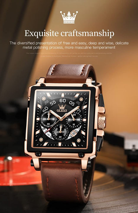 olevs-square-watches-for-men-brown-leather-chronograph-fashion-business-watch-luminous-waterproof-casual-wrist-watches