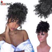 Leeons New High Puff Drawstring Afro Kinky Curly Synthetic Ponytail With Bangs Ponytail Hair Extension Short Afro Kinky Ponytail Wig  Hair Extensions